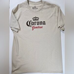 Corona Mens T-shirt Large Beige Familiar Casual Beer Beach Party Summer Graphic‎